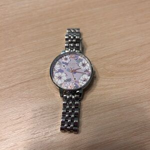 OLIVIA BURTON Silver Floral Watch